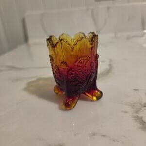Vintage L.G. Wright Amberina Cadmium Glass Footed Toothpick Holder UV Glow